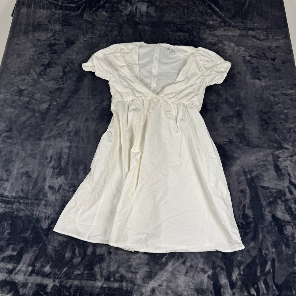 Madewell Mini‎ Dress Womens 0 White Puff Sleeve V-Neck Empire Waist Cotton